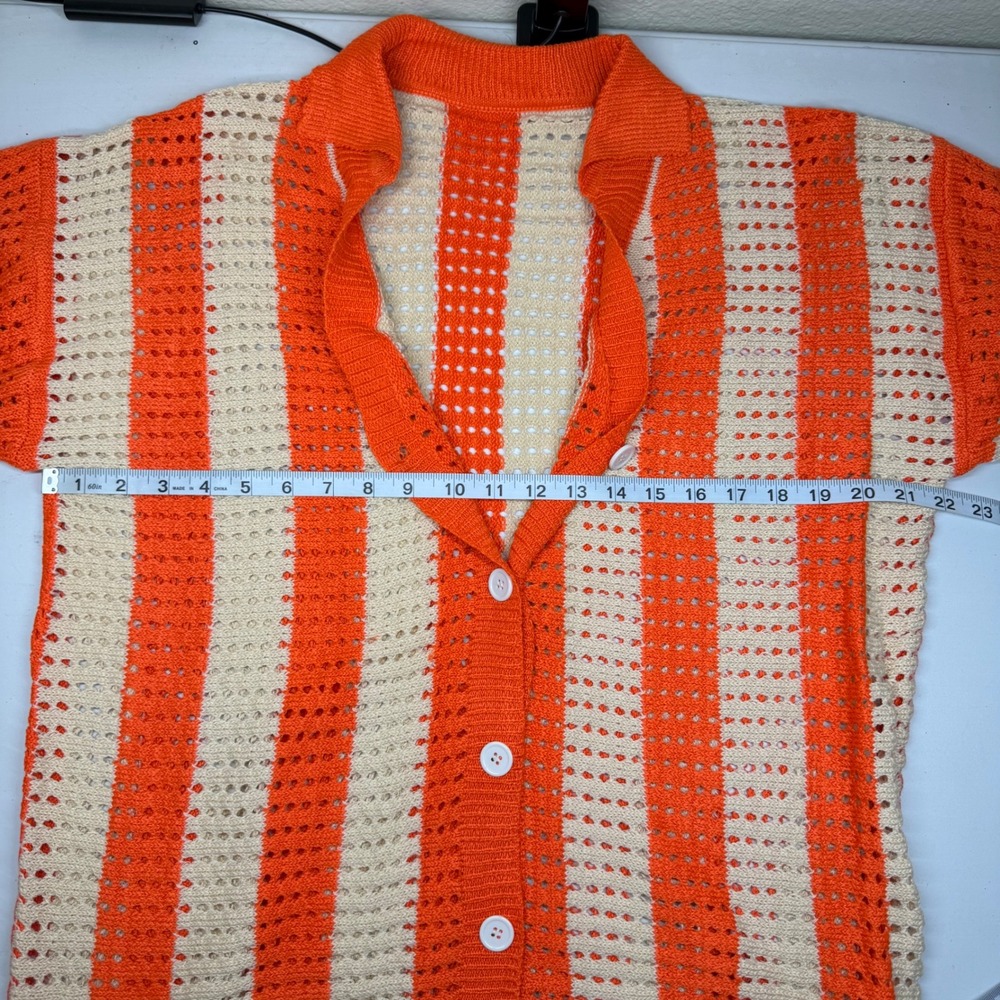 Orange Cream‎ Striped Crochet Knit Cardigan & Shorts Set Beach Resort L Festival - Picture 12 of 13